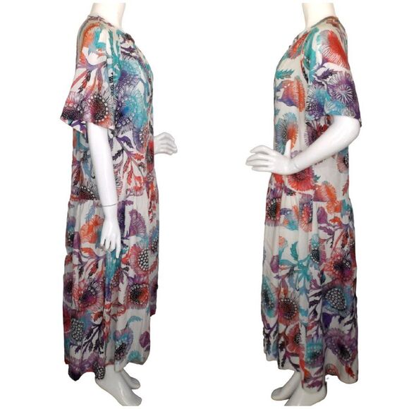 new TUGBOAT/Anthro Dress, M, Midi/Tiered Skirt, Multicolor Floral, Buttons - Picture 7 of 14